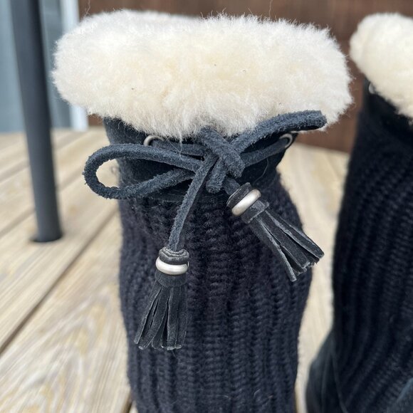UGG Australia Boots Suburb Black Suede Crochet Knit, Size 7 - Picture 5 of 10